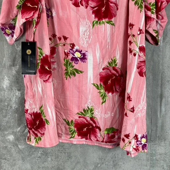 JM Collection Women's Cherry Floral Combo Square-Neck Drapey Cold-Shoulder Top - Picture 6 of 11